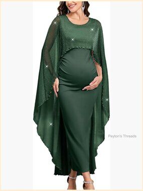 Maternity Formal Dress with Sparkly Mesh Cape Long Bodycon Maxi Gown